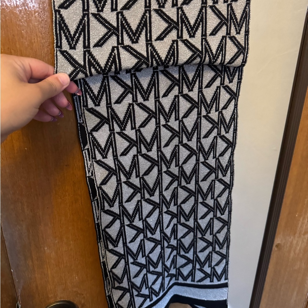 Black and Gray MK Patterned Scarf